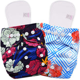 Reusable Baby Cloth Diaper with Adjustable Snap Buttons and Inserts (Set of 2)